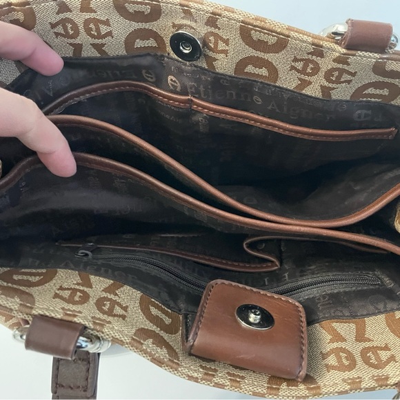 Etienne Aigner Designer Signature Logo Woman’s Purse Satchel Shoulder Bag Brown - Picture 13 of 14